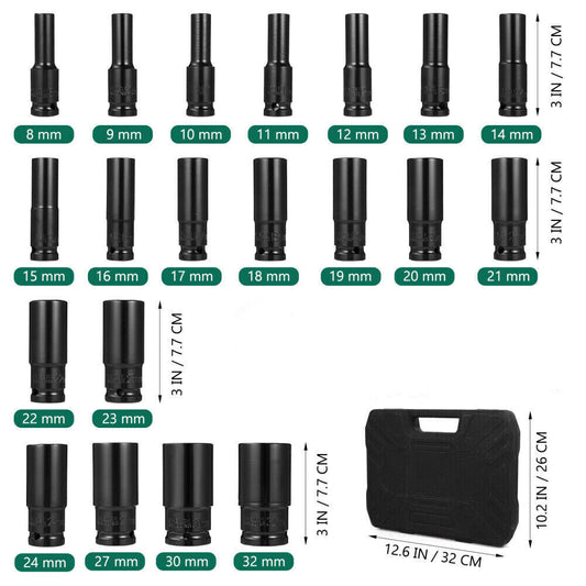 20PCS Deep Impact Socket Set 1 2 Inch Drive Metric 8 - 32mm Lifetime Warranty UK
