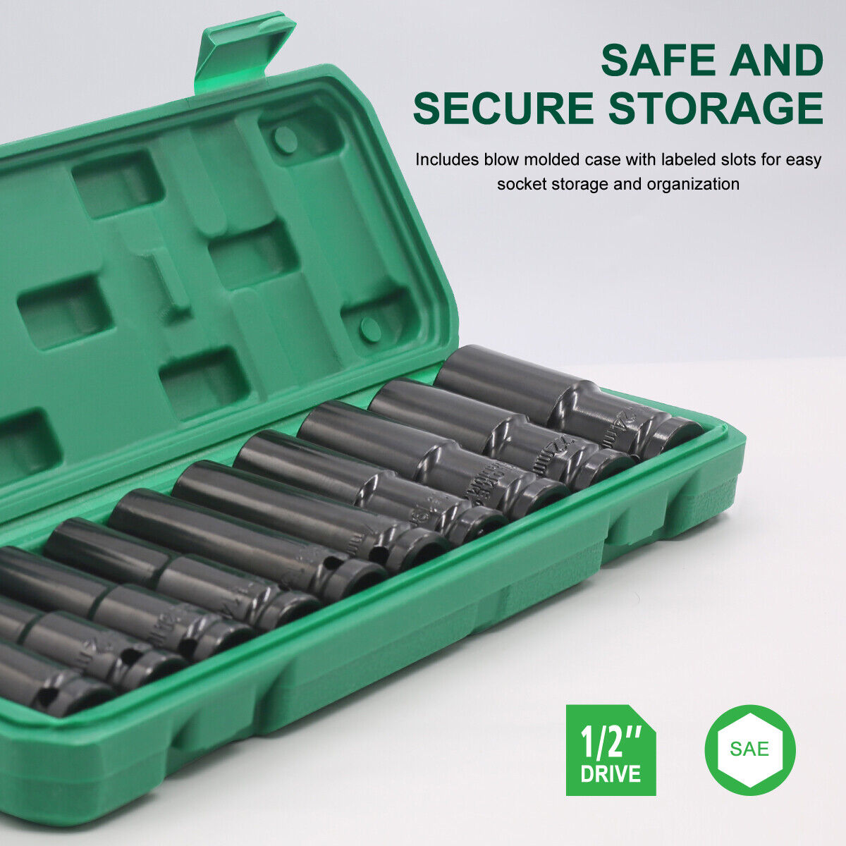 10x Deep Impact Socket Set 1 2 Drive Long Reach Thin Wall Metric Socket 10-24mm