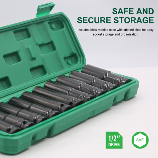 10x Deep Impact Socket Set 1 2 Drive Long Reach Thin Wall Metric Socket 10-24mm