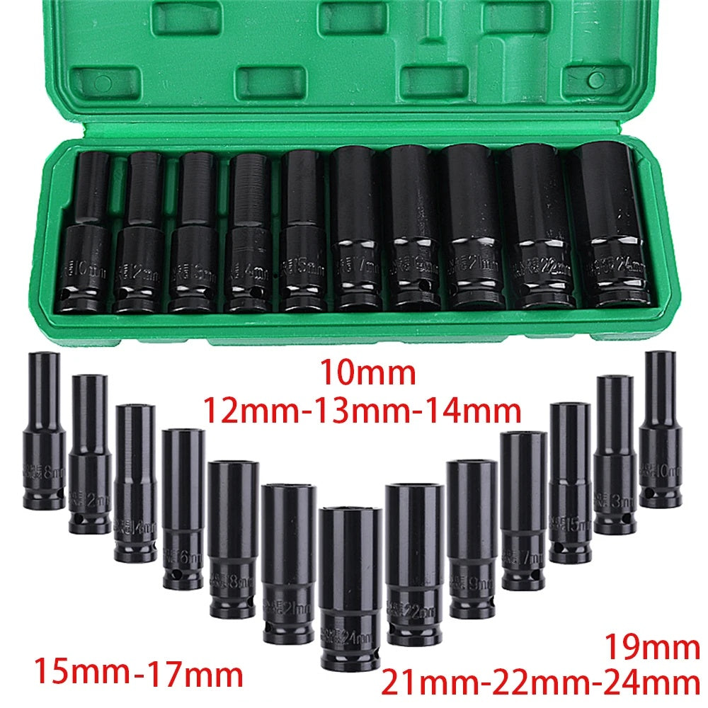 10x Deep Impact Socket Set 1 2 Drive Long Reach Thin Wall Metric Socket 10-24mm