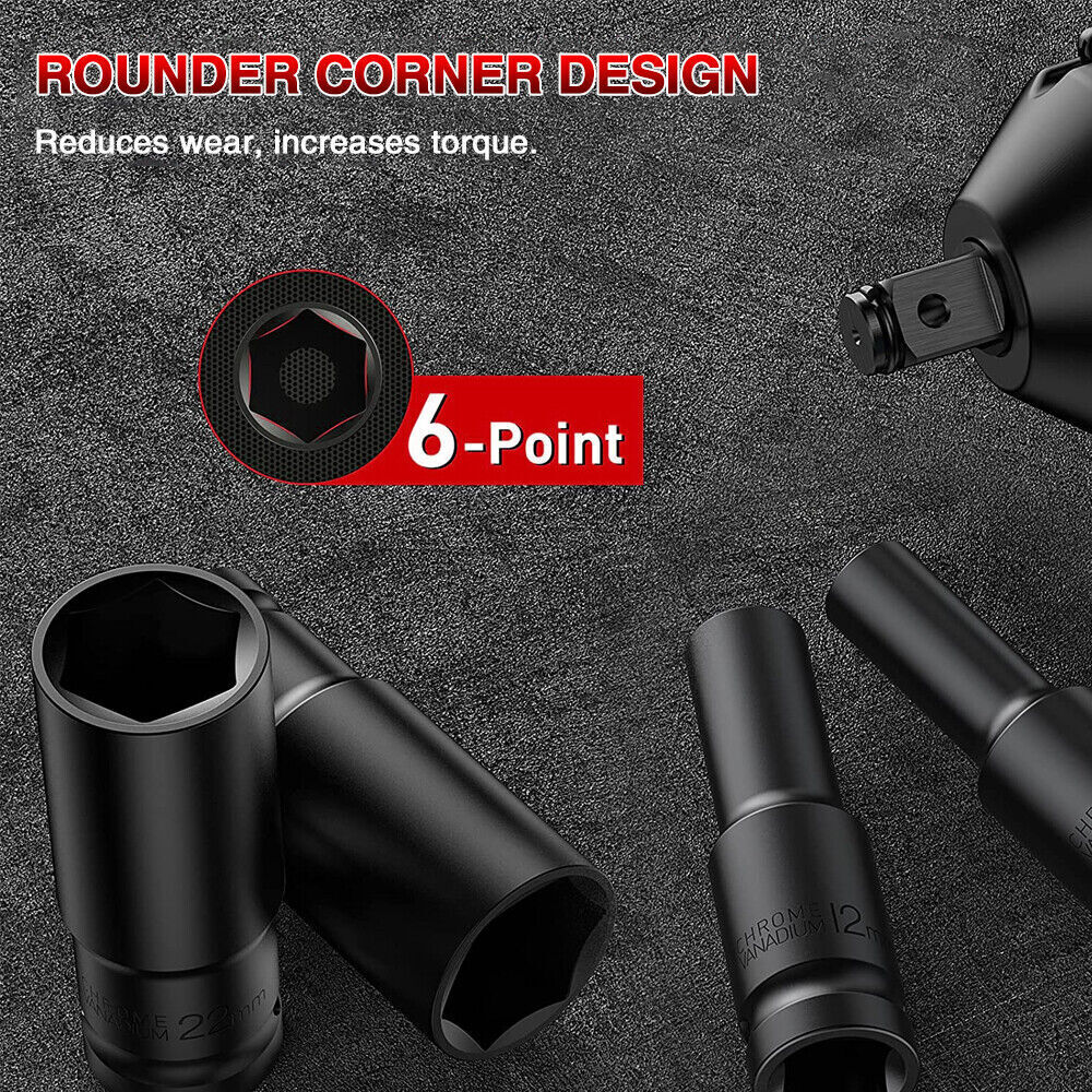 10x Deep Impact Socket Set 1 2 Drive Long Reach Thin Wall Metric Socket 10-24mm