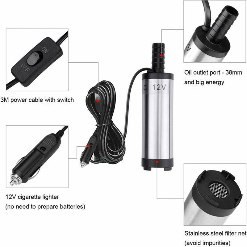 Car DC 12V Submersible Water Oil Fuel Transfer Cigarette38mm